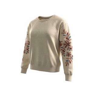Wonderly Beige Sweater with Colorful Floral Sleeves